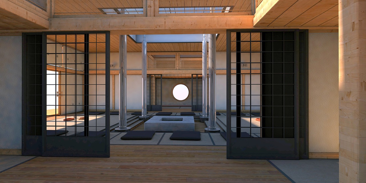 Meditatieruimte omringd door bloeiende lentebloemen. Meditatieruimte omringd door bloeiende lentebloemen.